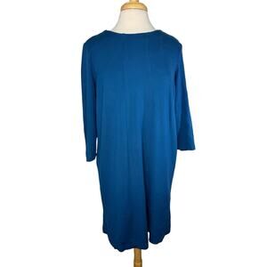 J.JILL Ponte Knit 3/4 Sleeve Jewel Blue Shift Dress Large Tall Viscose Pockets